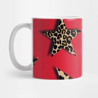 Leopard Print, Stars, on Red Mug